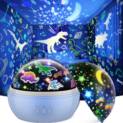 Dinosaur night light projector for boys, ages 2-12. Ideal sensory light toy and gift for ages 1-7.