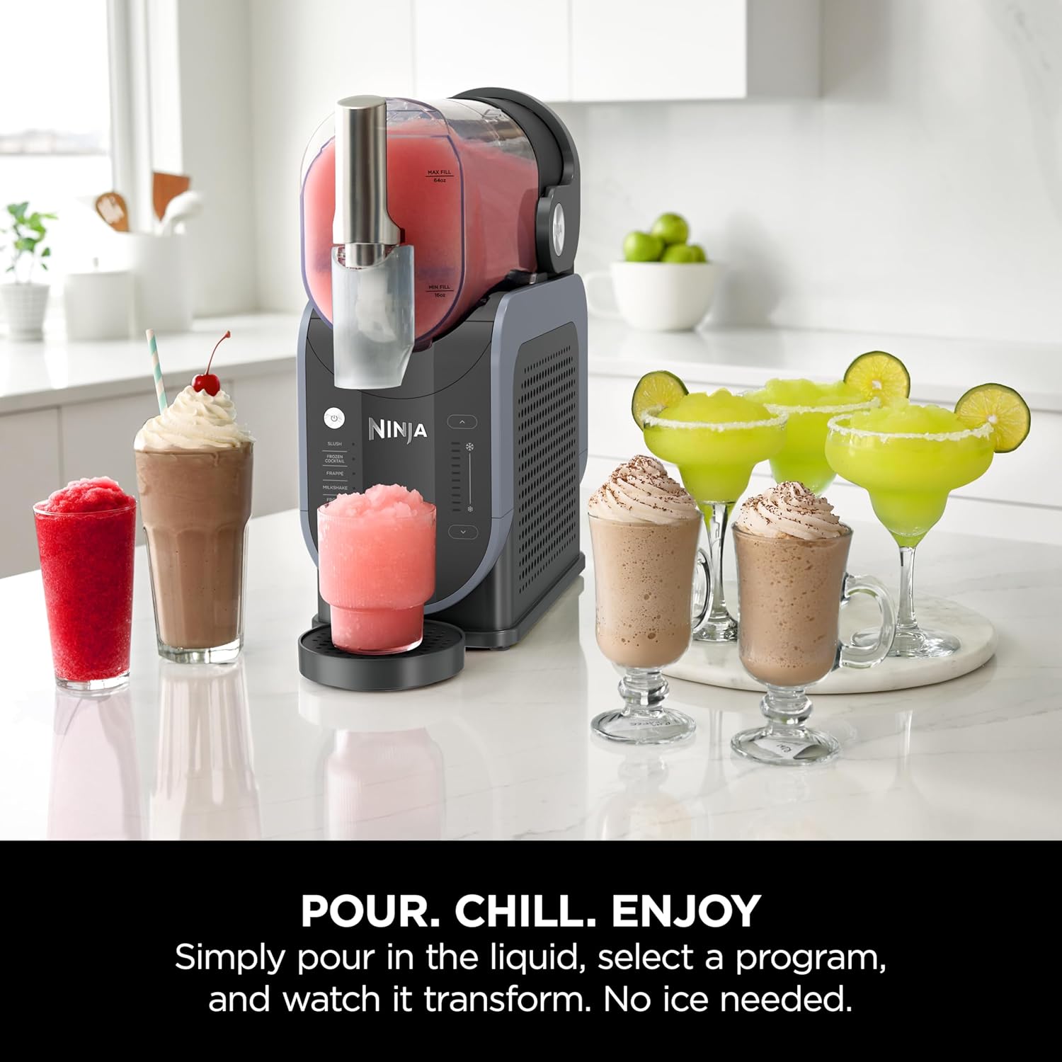 SLUSHi Frozen Drinks Maker – Make Slushies, Milkshakes, Frozen Cocktails & Frappés – No Ice Needed, 1.9L Capacity, Blue & Grey