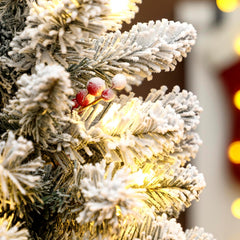 HOMCOM 60cm Prelit Snow Flocked Mini Christmas Tree with LEDs, Pine Cones & Berries