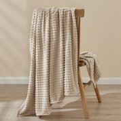 EMME Soft Flannel Fleece Throw Blanket, Warm Fluffy Beige Sofa & Bed Throw 130x150cm
