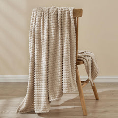 EMME Soft Flannel Fleece Throw Blanket, Warm Fluffy Beige Sofa & Bed Throw 130x150cm