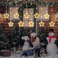 LED Star Curtain Lights 3.5M x 3.5M, 3D Christmas Window Fairy Lights with 8 Flashing Modes, USB & Battery Powered Twinkle String Lights for Indoor Xmas Party Decorations