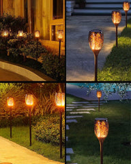 4-pack solar flickering flame lights, 60 cm tall, for garden and pathway, IP65 waterproof, dusk to dawn auto on/off