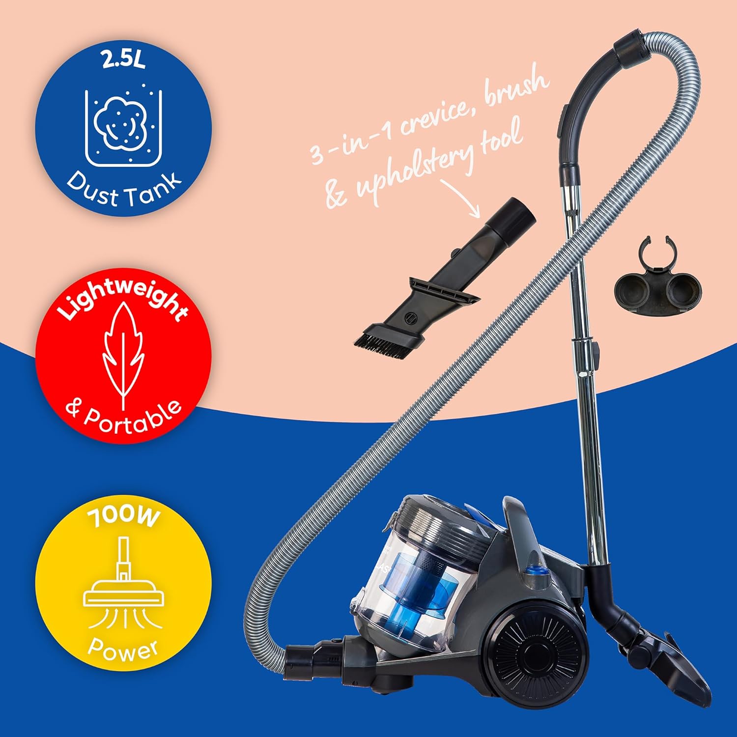 Russell Hobbs Lightweight Cylinder Vacuum Cleaner – 700W Motor, 2.5L Dust Capacity