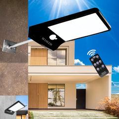 Solar Security Lights with Motion Sensor and Remote: 3 Modes, Adjustable Light Color & Brightness, Wall & Pole Mount – Ideal for Garden and Outdoor Use (Black)