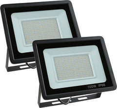 100W LED Floodlight Outdoor Security Lights: IP66 Waterproof, 10,000LM Wall Light for Yard, Garage, Warehouse, Park, Garden, Playground – Pack of 2 (White, No Sensor, Energy Class A+)