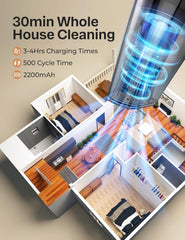 Cordless Handheld Vacuum Cleaner, 8Kpa Powerful Suction Portable Mini Vacuum with 25–30Mins Runtime, Quick Rechargeable Battery for Home, Car, Carpet, Stairs & Pet Hair Cleaning