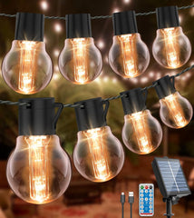 LITOHOM 46ft Solar Festoon Lights - 30 Shatterproof G50 Bulbs, USB Port & Remote Control, IP65 Waterproof for Garden & Wedding Decor