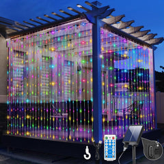 6M X3M 600LED Solar Fairy Curtains String Lights Waterproof with Remote Control & 8 Modes, Solar Panel and Tpye C Powered for Gazebo Patio Party Festival Outdoor Decorations