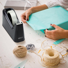 Heavy Duty Black Tape Dispenser with 2 Rolls – Durable Desktop Adhesive Cutter