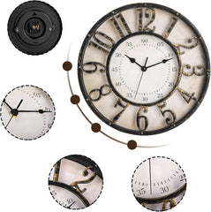 “12'' Retro Wall Clock – Silent Non-Ticking 3D Numerals, Battery Operated Quartz