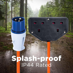 Status 16A Site Plug to 2 Way UK Socket Adapter Cable 20cm