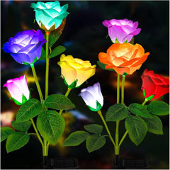 Solar garden lights - 7-color changing rose lights, enlarged solar panel, more realistic design, for yard and garden decoration (2 pack)