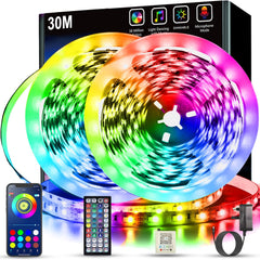 30M LED Strip Lights (2x15M), Bluetooth App Control, Music Sync, RGB, with Remote