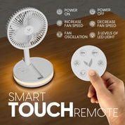VENTY Portable Fan - Wireless Battery Operated, 48HR Run Time 16000MAH Battery, Oscillating Rechargeable Fans, Remote Control & LED Lighting, Folding Telescopic Camping Fan (White with Case)