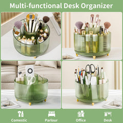 360° Rotating Makeup Organizer with 5 Compartments – Brush & Skincare Holder for Vanity