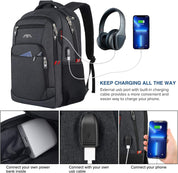 Waterproof Laptop Backpack 15.6" – 35L Work & School Bag with USB Port, Black