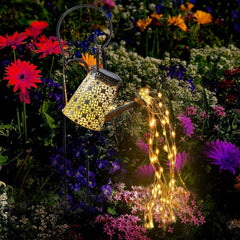 Large Solar Watering Can with Fairy Lights - Retro Metal Design, 60-Piece Solar String Lights, Waterproof Bracket for Outdoor, Yard, Pathway, and Garden Decor