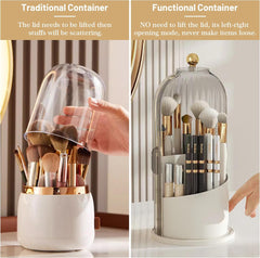360° Rotating Makeup Brush Holder Organizer with Clear Lid, Dustproof Vanity Container