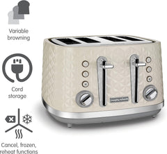 Morphy Richards Vector 4 Slice Toaster 1800W – Cream High Gloss Geometric Design with Variable Width Slots, Defrost, Reheat & Crumb Tray