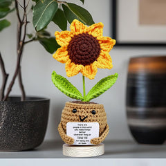 Handmade Sunflower Crochet Doll with Card – Thank You Gift for Women & Coworkers