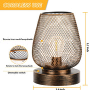 2 Pack Rechargeable Cordless Table Lamp Battery Operated Metal Bronze