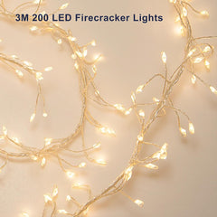 3m Remote Garland String Lights, 200 LED Battery Operated with Timer, 8 Modes for Bedroom, Wedding, and Party Decor (Warm White)