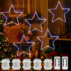 5 Pack 6M 60LED RGB Window Star Lights with Remote, 8 Modes, Battery Operated, Waterproof Hanging Star Lights for Xmas, Wedding, Party, Indoor, and Outdoor Decor