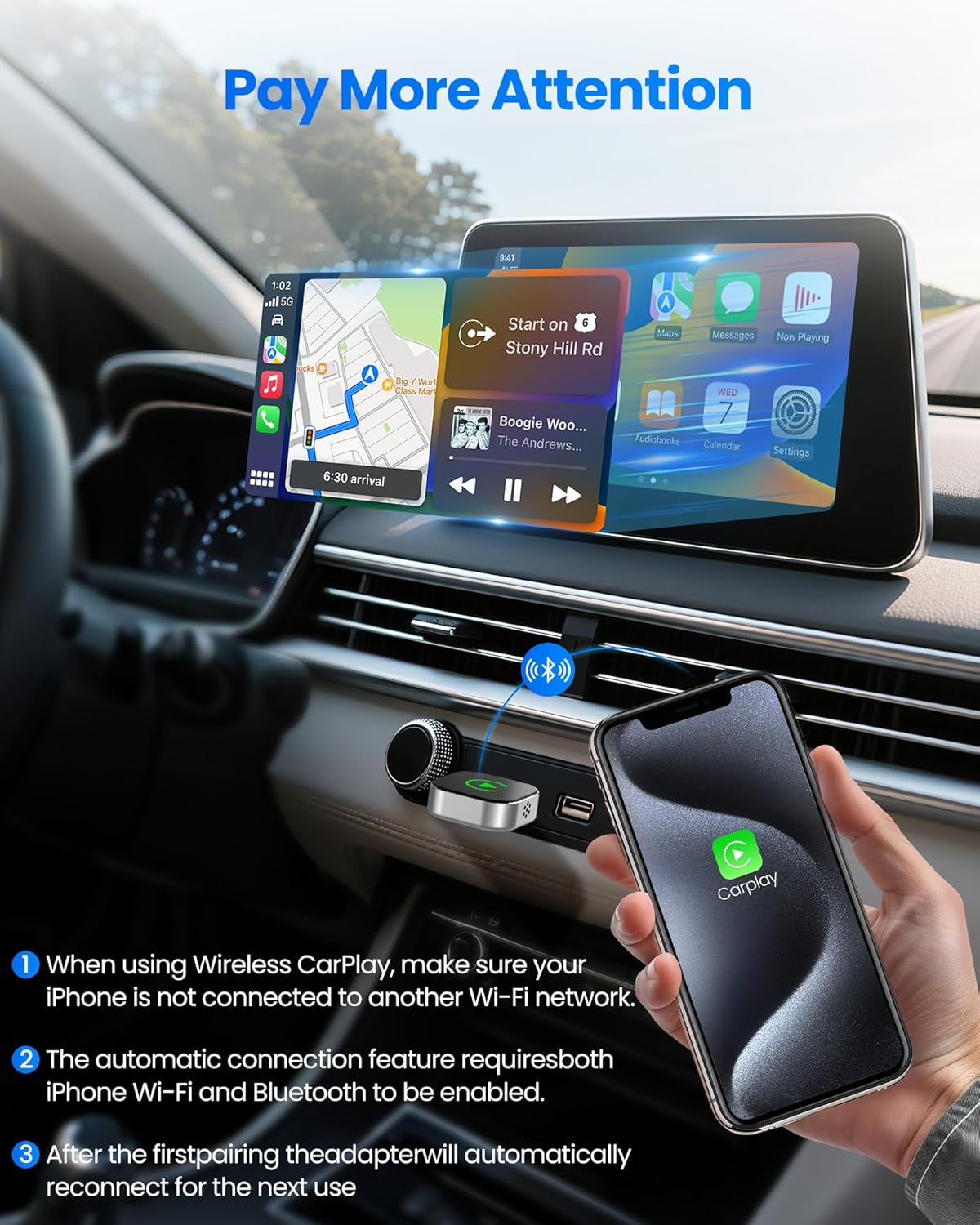 2025 Upgraded Wireless CarPlay Adapter – Plug & Play Converter for iPhone iOS 10+