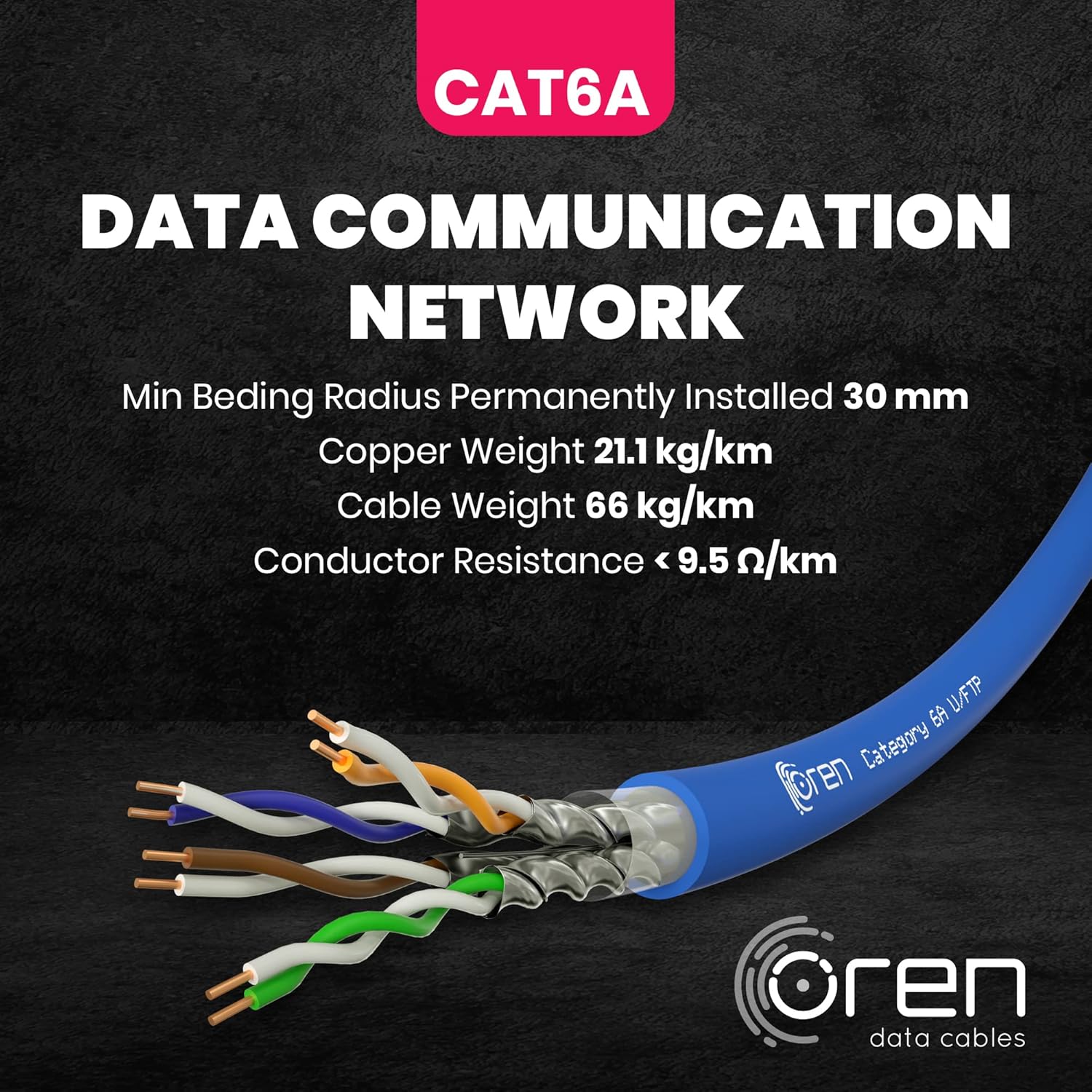 CAT6A Ethernet Cable 50m 23 AWG Pure Copper