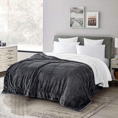 Aspire Homeware Sherpa Fleece Throw Blanket, Soft Fluffy Grey King Size 200x240cm