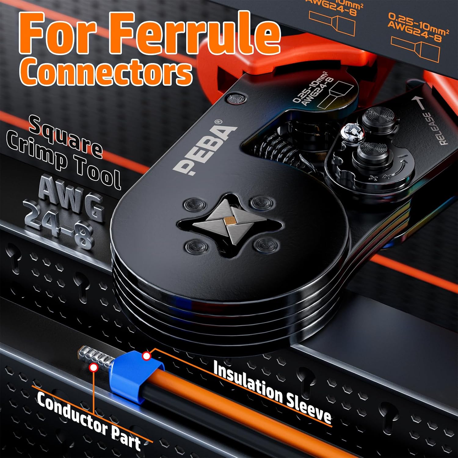 Ferrule Crimping Tool Kit, Square Pliers 0.25-10 mm², 24 Sizes Ferrules & Wire Stripper for Electrical Wiring/DIY Terminals | Self-Adjusting Ratchet Crimper - Copper Ferrule Kit