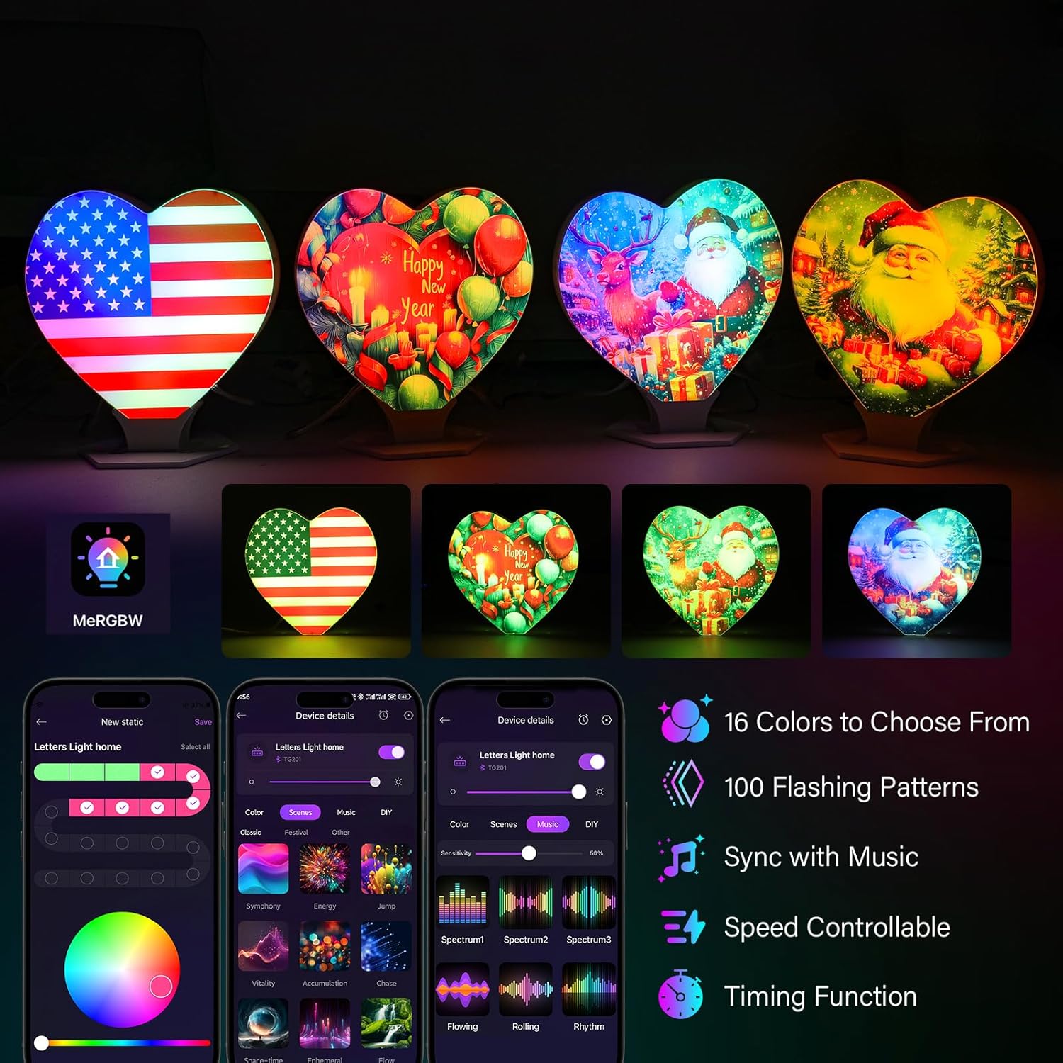 RGB LED Happy New Year Letter Lights USB