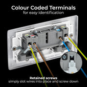 Double Switched 13A Brushed Steel Power Socket