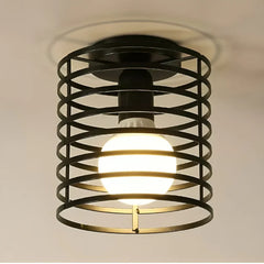 Vintage Black Basket Cage Ceiling Light - Semi-Flush Mount for Hallway, Bedroom, Living Room, E27 Bulb