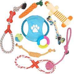 Dog Chew Toys 10-Pack, Rope & Squeaky Teething Toys for Small & Medium Dogs