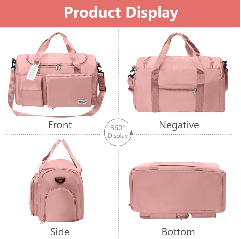 Foldable Duffel Bag – Lightweight Travel, Gym & Weekend Holdall with Wet Pocket, Pink
