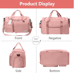 Foldable Duffel Bag – Lightweight Travel, Gym & Weekend Holdall with Wet Pocket, Pink