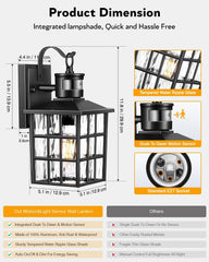 Outdoor Wall Lantern with Motion Sensor, Dusk-to-Dawn Black