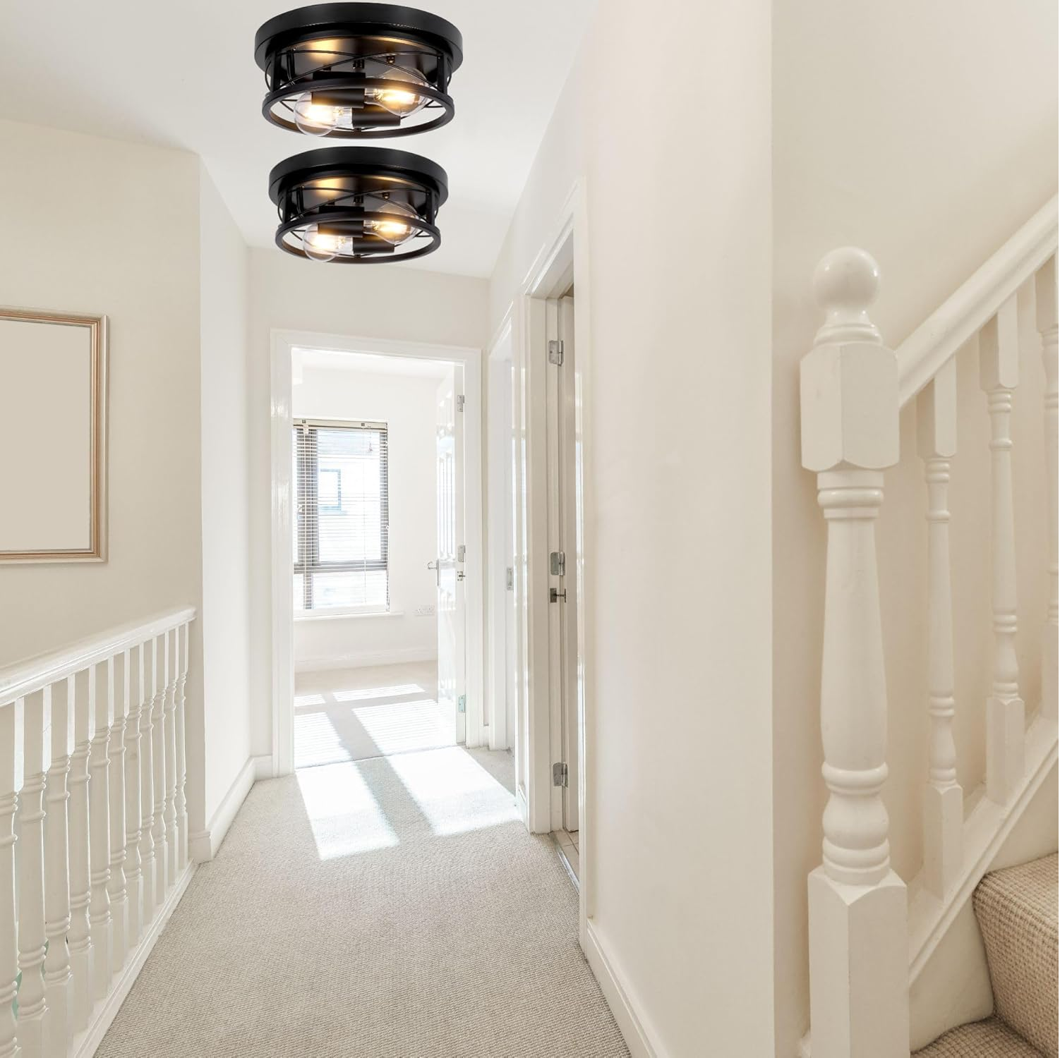 Round Black Ceiling Light, 2-Way Ceiling Lights with E27 Flush Light Fittings Ceilings, Ceiling Lighting for Chandeliers Ceiling Light, Ceiling Lights Living Room