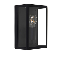 Modern IP44 Rated Black & Glass Rectangular Outdoor Security Wall Light Lantern