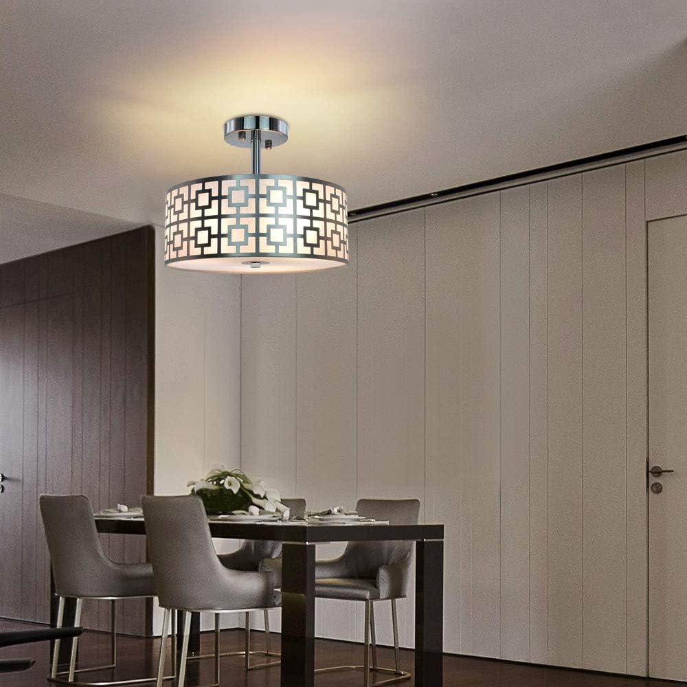 Modern Silver Drum Ceiling Light – 3-Bulb Semi Flush Mount Fixture