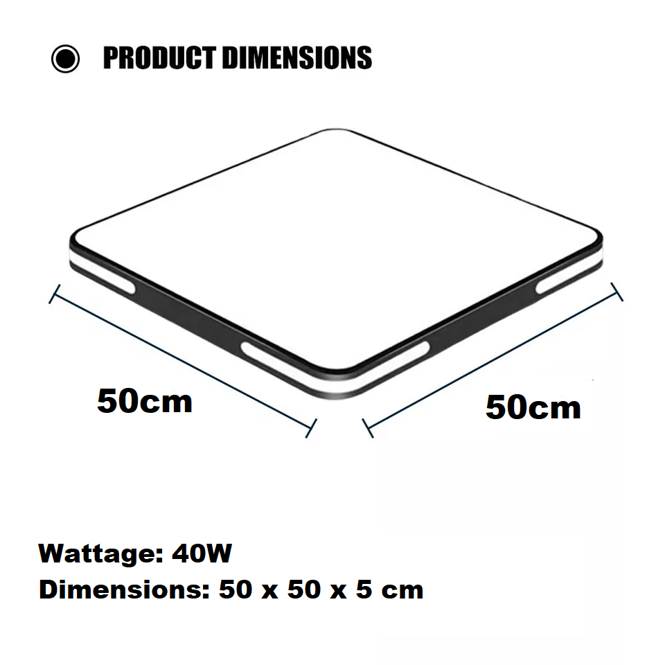 36W Dimmable LED Ceiling Light, 50CM Modern Square LED Ceiling Lamp with Switch Control, 3 Color Temperature Adjustments, Ceiling Lighting Fixture for Bedrooms