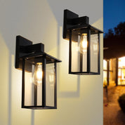 Outdoor Wall Lantern – Black Exterior Light Fixture with Glass Shade (1 Pack)