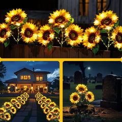 3 Pack Solar Sunflower Garden Lights Waterproof Outdoor