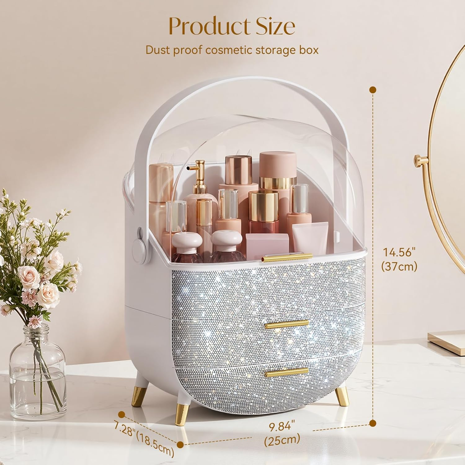 Large Multifunctional Makeup Organizer with Drawers – Dustproof Cosmetic Storage Box