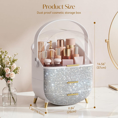 Large Multifunctional Makeup Organizer with Drawers – Dustproof Cosmetic Storage Box
