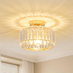 Modern Crystal Ceiling Light with Glass Lampshade Chrome