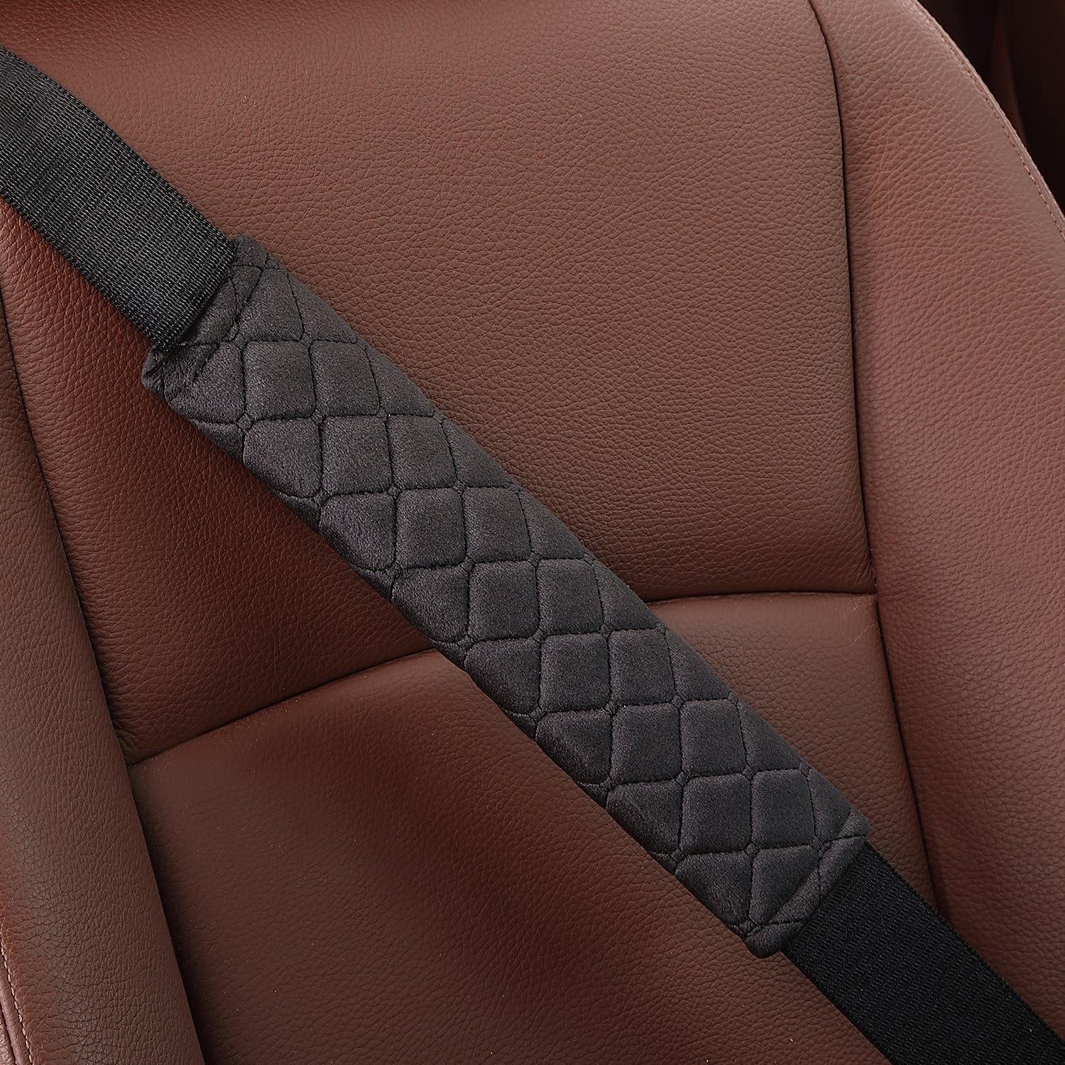 Car Seat Belt Pads – Soft Harness Shoulder Cushions with Hook & Loop Strap (Black, 2-Pack)