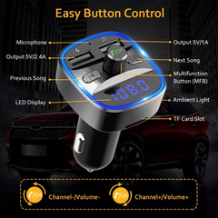 Bluetooth FM Transmitter for Car – Wireless Radio Adapter with Hands-Free Calls & LED